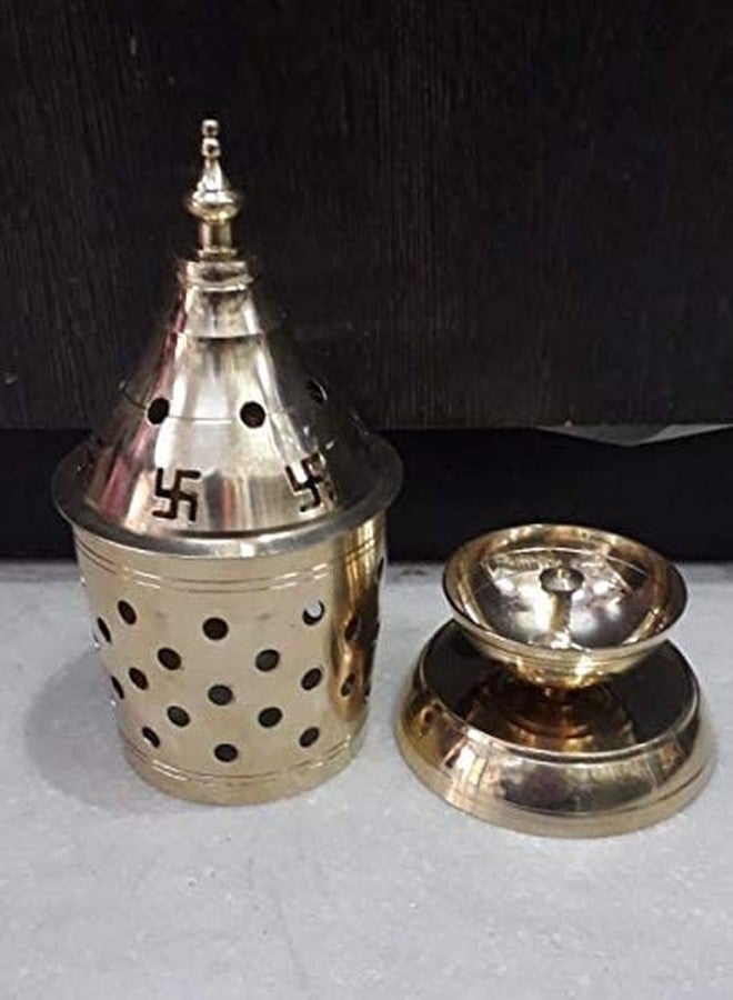SVShoperzone Brass Akhand Diya with Jyoti Diya Cover Divi Oil Lamp for Temple Spiritual Oil Wick Lamp (Small) - Image 2